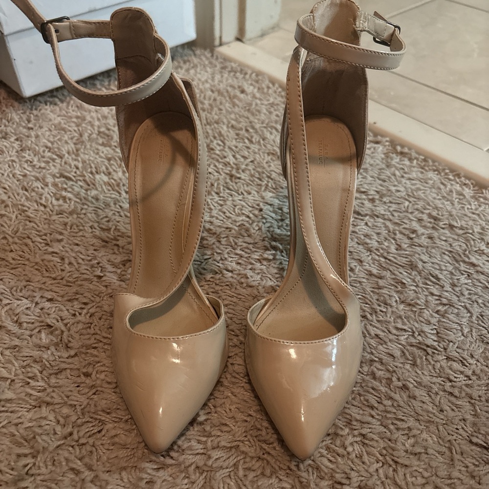 Elegant Nude Ankle Strap Heels